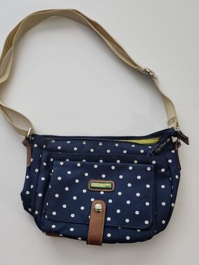 Lily Bloom Navy Polka Dot Crossbody with Cream Strap